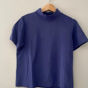 Blue Mock Neck Short Sleeved Tee